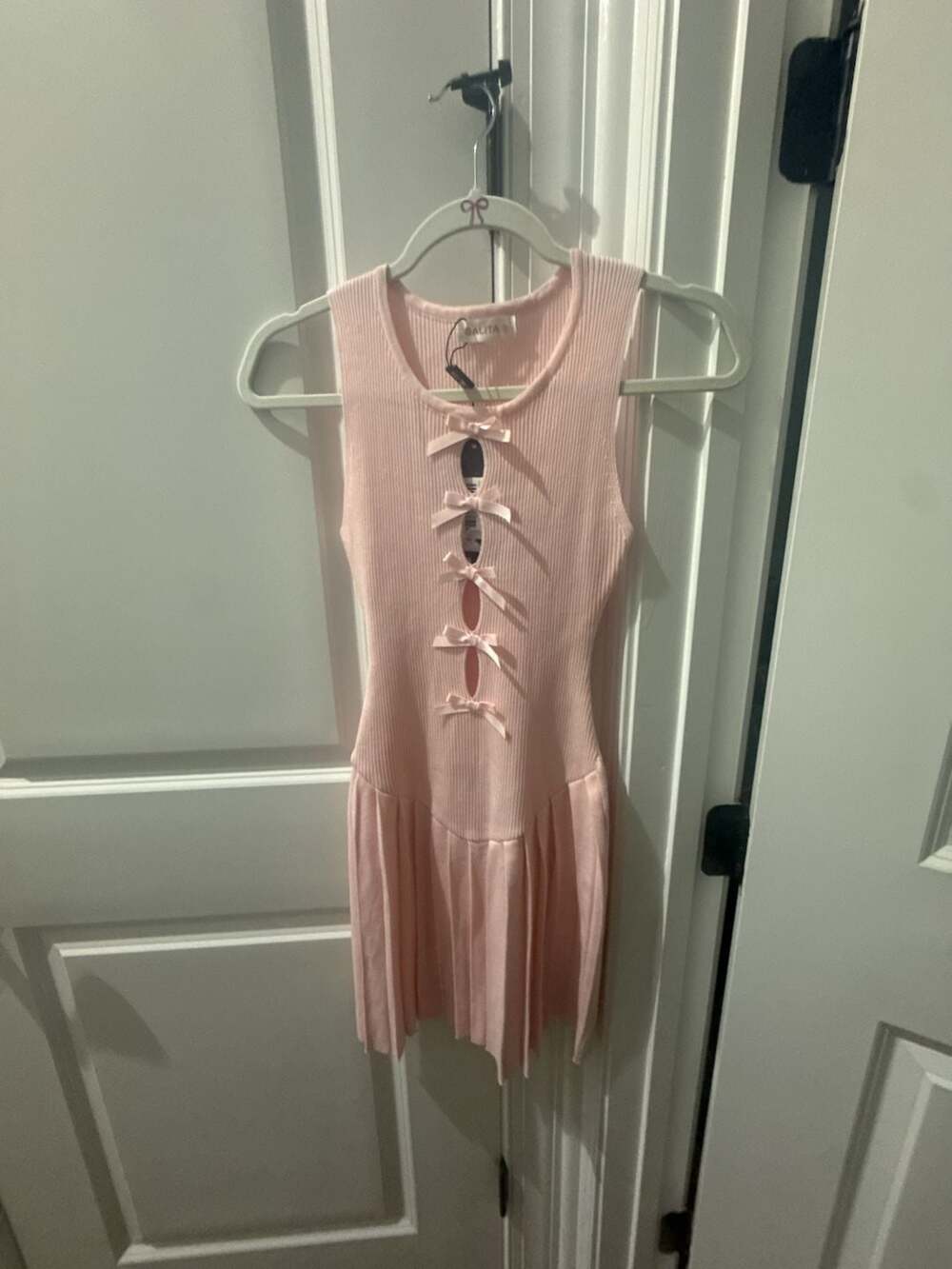 Galita Pink Knit Bow Front Mini Dress S